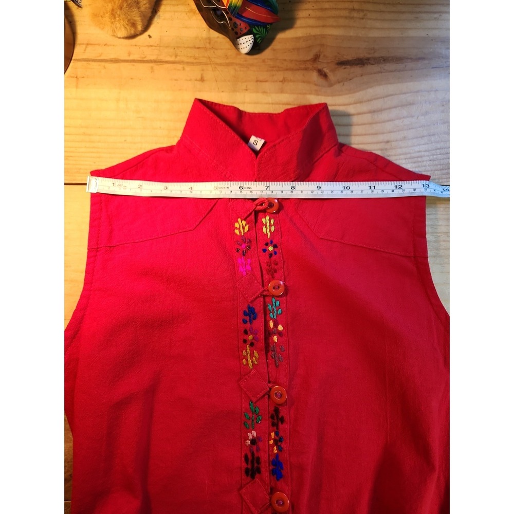 Woman's Red Sleeveless Tied Dress With Pockets, Sz S - Picture 6 of 11